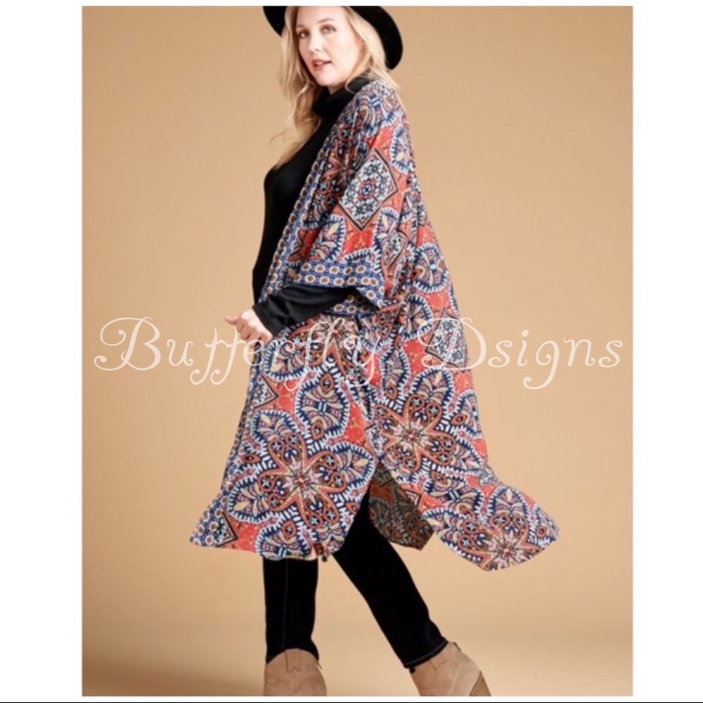 Oddi Plus Quilt Patchwork Print Semi Sheer Kimono - Picture 3 of 8